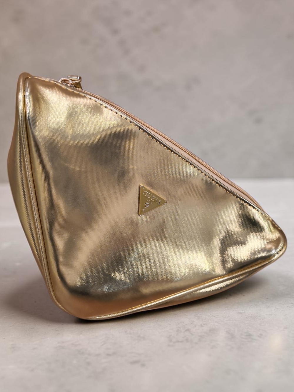 GUESS Gold Metallic Triangle Cosmetic Pouch